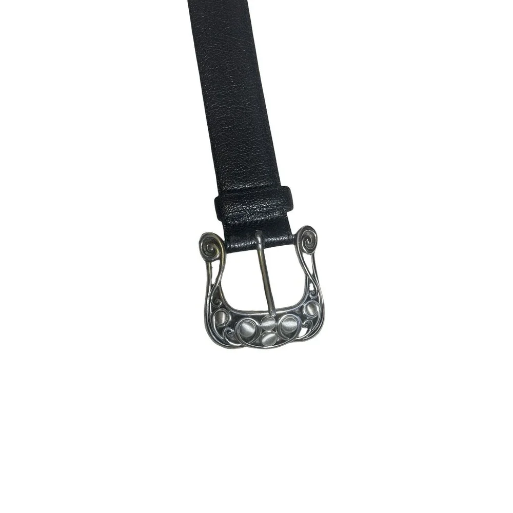 Brighton Adara Basic Belt Black Leather Size 36 Silver Buckle B10753 Made in USA